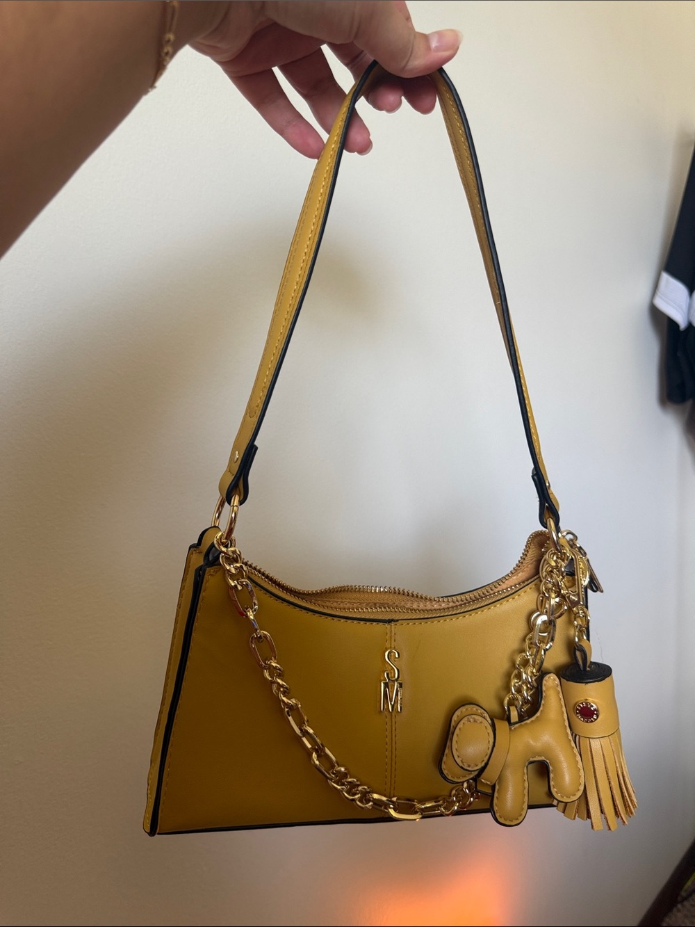 Steve Madden Mustard Yellow Shoulder Bag with Tassel Charm